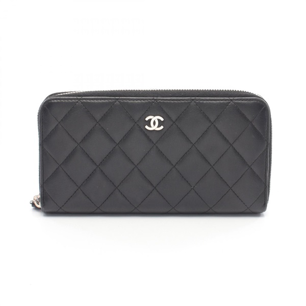 CHANEL Matelasse Zippy around long wallet A50097 Lamb leather Black Used SHW CC