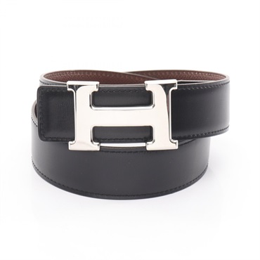 HERMES H Constance Reversible Belt Box calf leather Black Brown SHW Used A