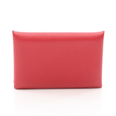 HERMES Calvi coin purse wallet card holder R Epsom Rouge casaque Used SHW