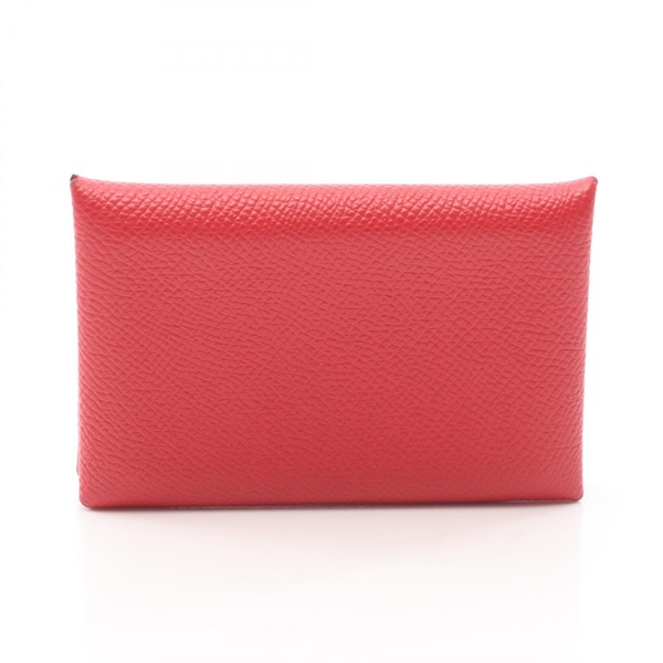HERMES Calvi coin purse wallet card holder R Epsom Rouge casaque Used SHW