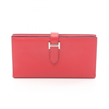 HERMES Bearn Soufflet Bifold purse wallet R Epsom Rouge casaque Used SHW