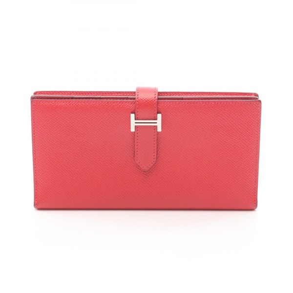 HERMES Bearn Soufflet Bifold purse wallet R Epsom Rouge casaque Used SHW