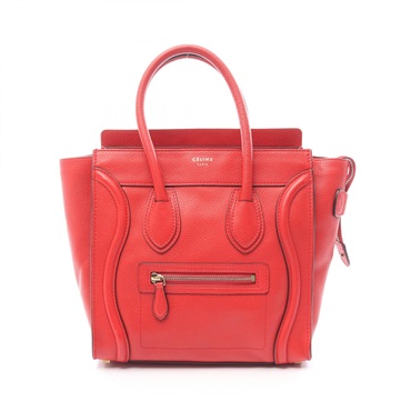 CELINE Luggage micro shopper Tote Bag S-PA-1121 leather Red Used Women