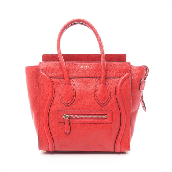 CELINE Luggage micro shopper Tote Bag S-PA-1121 leather Red Used Women