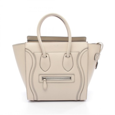 CELINE Luggage micro shopper Tote Handbag leather Beige Used Women