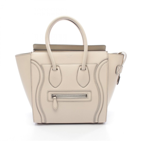 CELINE Luggage micro shopper Tote Handbag leather Beige Used Women