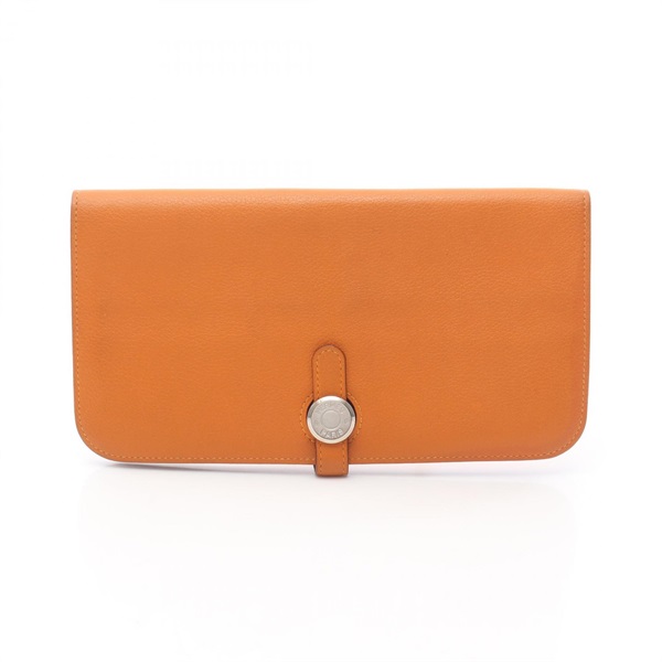 HERMES Dogon Long Bifold purse wallet D Evercolor leather Orange Used Women SHW