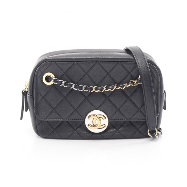 CHANEL Matelasse Camera chain Shoulder Bag leather Navy Used Women CC Coco