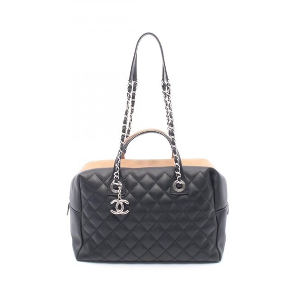 CHANEL Matelasse Bicolor Chain Shoulder Bag leather Black Beige Used Women SHW