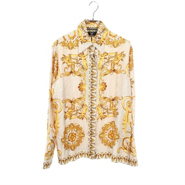 FENDI VERSACE FF pattern shirt blouse #40 FS7891 silk Beige Yellow Used Women