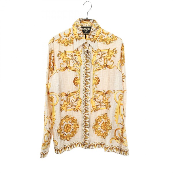 FENDI VERSACE FF pattern shirt blouse #40 FS7891 silk Beige Yellow Used Women