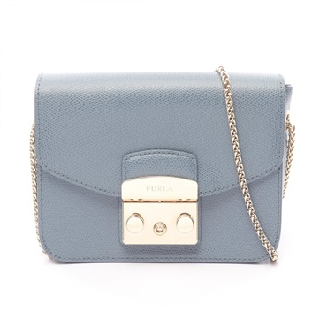 Furla Metropolis Mini Chain Shoulder Crossbody Bag G6400 leather Blue GHW Used