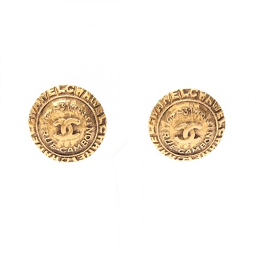 CHANEL COCO Mark clip Earring round Gold Plated Used