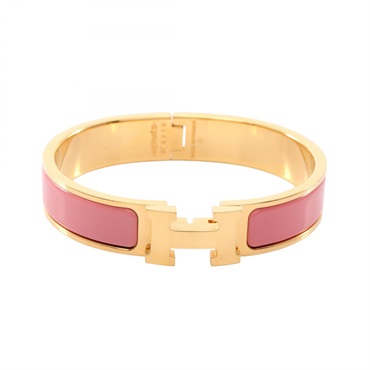 HERMES Click H PM Bangle Bracelet Gold Plated enamel Pink Used Women