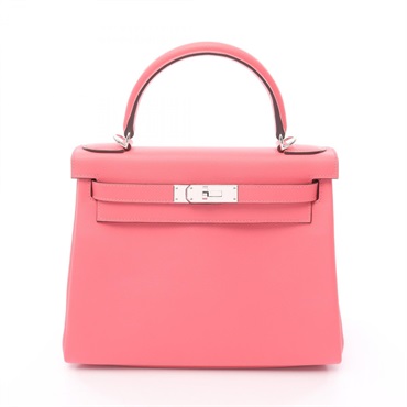 HERMES Kelly 28 Shoulder Handbag Evercolor leather Pink Rose azalee SHW Used Y