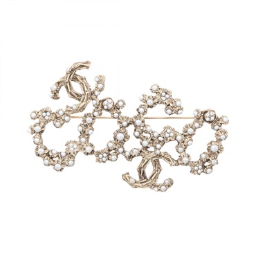 CHANEL COCO Mark Brooch Pin Gold Plated Artificial pearl White Used Women CC