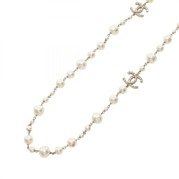 CHANEL COCO Mark Necklace Gold Plated Artificial pearl White Used women