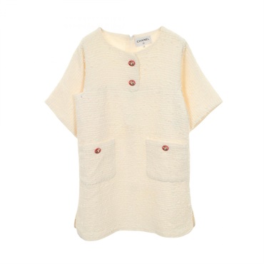 CHANEL COCO Mark Button Tweed Dress #38 P56052V29319 Nylon cotton White Used CC