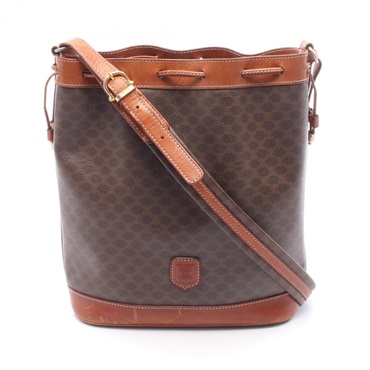 CELINE Macadam Shoulder drawstring crossbody Bag canvas leather Brown Used Women