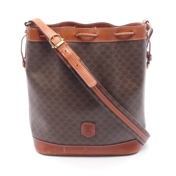CELINE Macadam Shoulder drawstring crossbody Bag canvas leather Brown Used Women