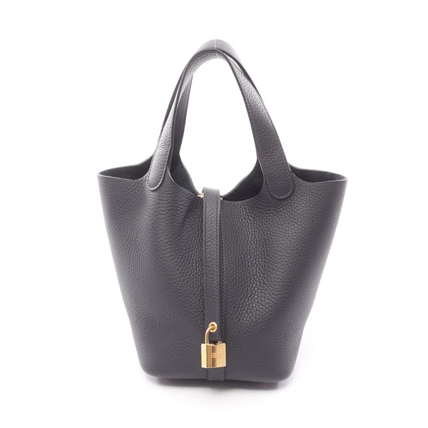 HERMES Picotin Lock PM Tote Bucket Handbag Clemence leather Navy Caban GHW K