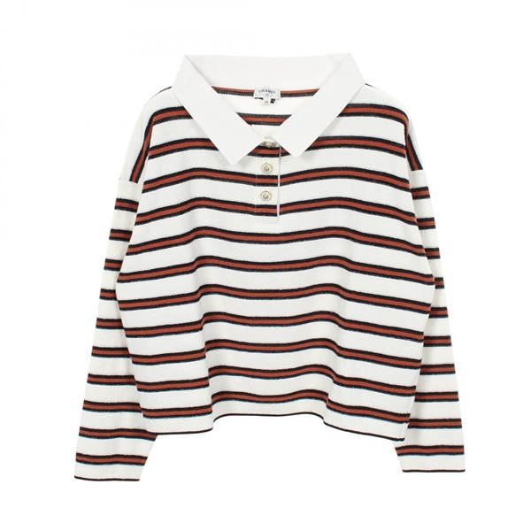 CHANEL Polo Shirt Long sleeves #38 P81087K11730 cotton White Brown Black Used