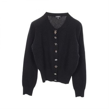 CHANEL COCO Mark Cardigan Knitwear P77590K11210 cashmere Black Used Women #36