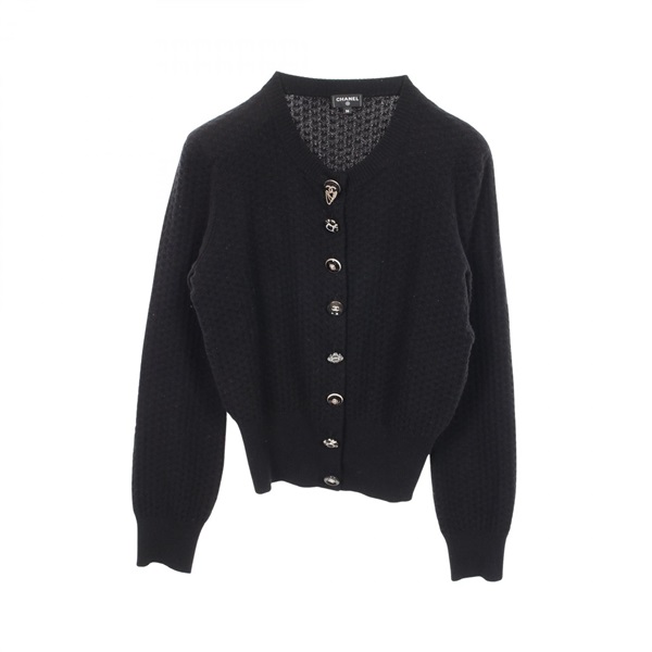 CHANEL COCO Mark Cardigan Knitwear P77590K11210 cashmere Black Used Women #36