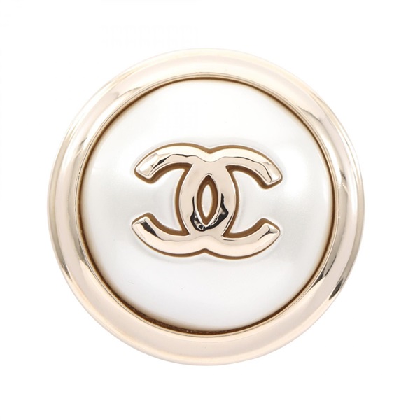 CHANEL COCO Mark Circle Brooch Pin Gold Plated Artificial pearl White Used Women