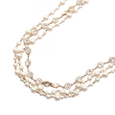'S Max Mara Necklace long 174cm Gold Plated Artificial pearl crystal Black Used