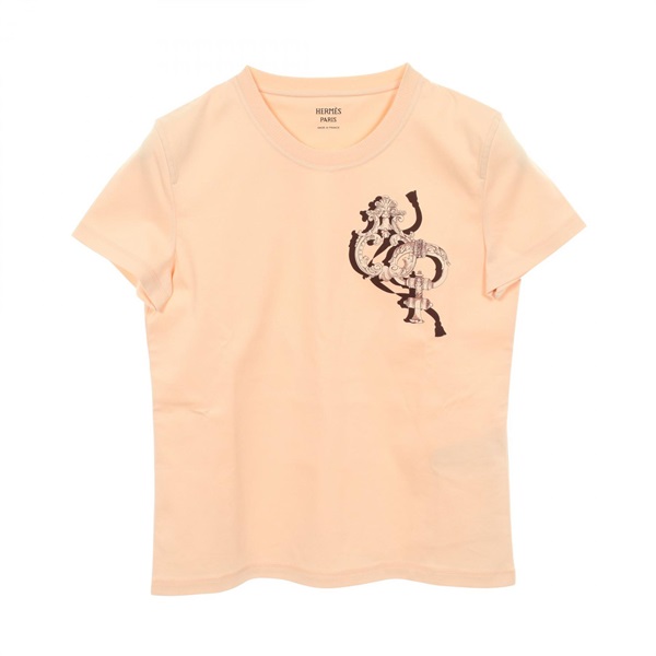 HERMES Printed straight T-shirt Tops H6E4641DC cotton Pink Used Women size 34