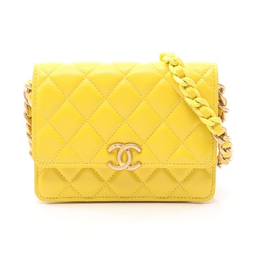 CHANEL Matelasse Mini chain crossbody Shoulder Bag Lambskin Yellow Used GHW