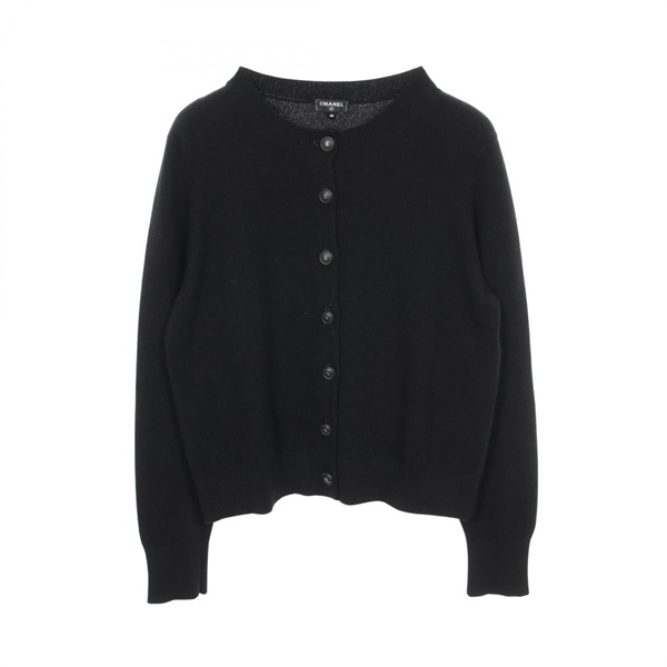 CHANEL COCO Mark button cardigan #40 knitwear P57340K07498 cashmere Black Used
