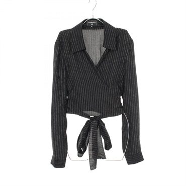 CHANEL COCO Mark Shirt Blouse #38 P74411V66091 silk Black Used Women CC