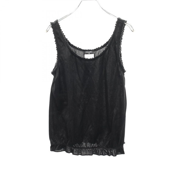 CHANEL Sleeveless Tank top #36 P52651V33521 Rayon cotton Black Used Women CC