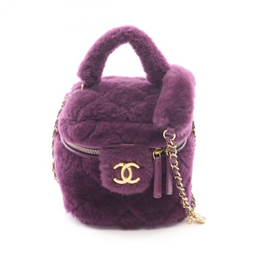 CHANEL Matelasse vanity Hand Shoulder Bag Lamb leather Shearing Purple Used GHW