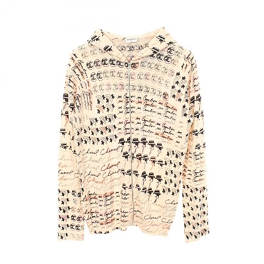 CHANEL COCO Mark Hoodie Zip-up Top cashmere Beige Black Multicolor Used Women CC
