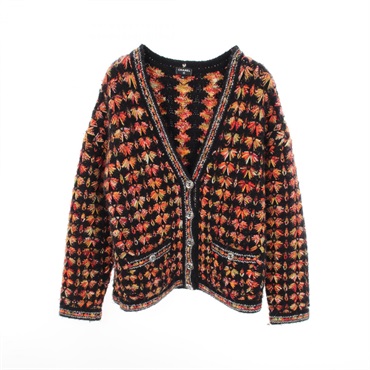 CHANEL COCO Mark button cardigan knitwear #34 P75411K10792 wool cashmere Black