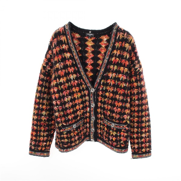 CHANEL COCO Mark button cardigan knitwear #34 P75411K10792 wool cashmere Black