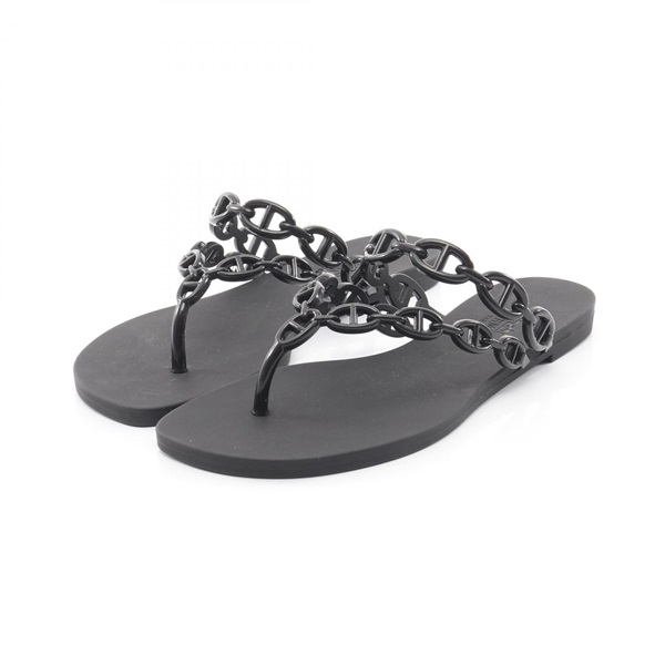 HERMES Island Chaine d'Ancre Sandals flip-flops rubber Black Used Women #35