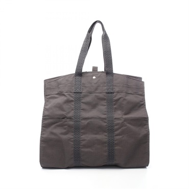 HERMES Herline tote hand garment bag Nylon canvas Gray Used unisex SHW