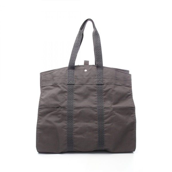 HERMES Herline tote hand garment bag Nylon canvas Gray Used unisex SHW