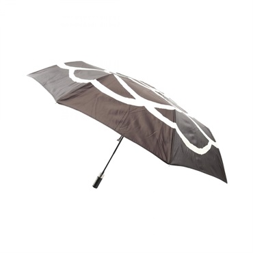 CHANEL Camellia One-Touch Folding Umbrella Fabric Black White Used Women CC