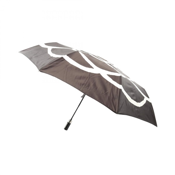 CHANEL Camellia One-Touch Folding Umbrella Fabric Black White Used Women CC