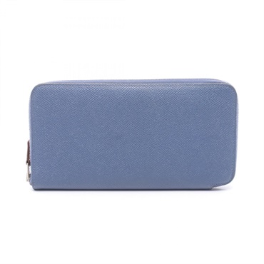 HERMES Azap long silk in Around zip Wallet Epsom leather Deep blue SHW Used C