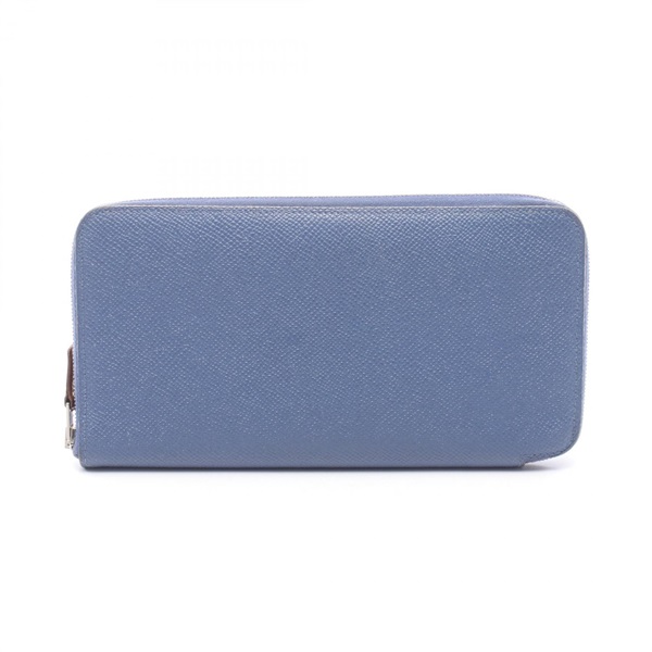 HERMES Azap long silk in Around zip Wallet Epsom leather Deep blue SHW Used C