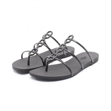 HERMES Mykonos Sandals Shoes Flat rubber Black Used Women size 38