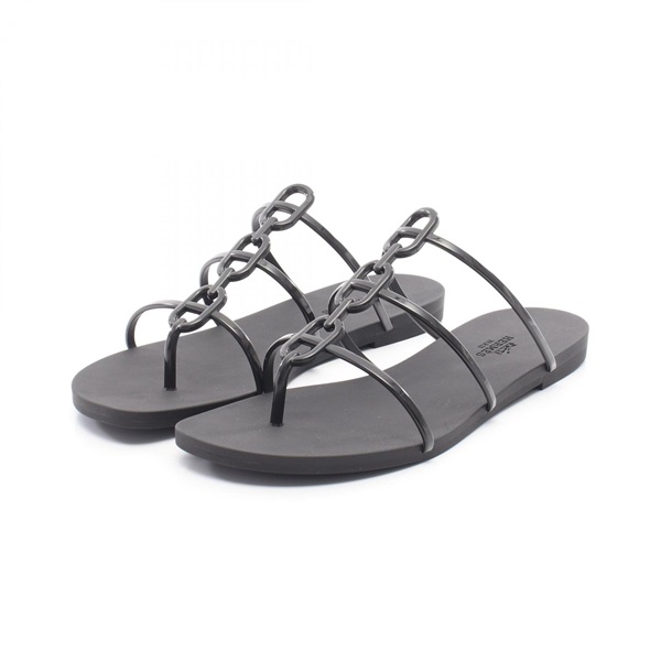 HERMES Mykonos Sandals Shoes Flat rubber Black Used Women size 38