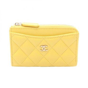 CHANEL Matelasse coin purse wallet AP3179 Grained Calfskin Yellow Used Women GHW