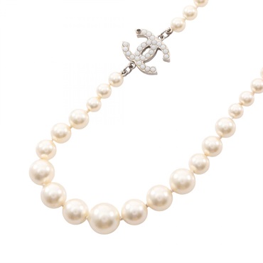 CHANEL COCO Mark Long Necklace Gold Plated Artificial pearl White Used Women CC